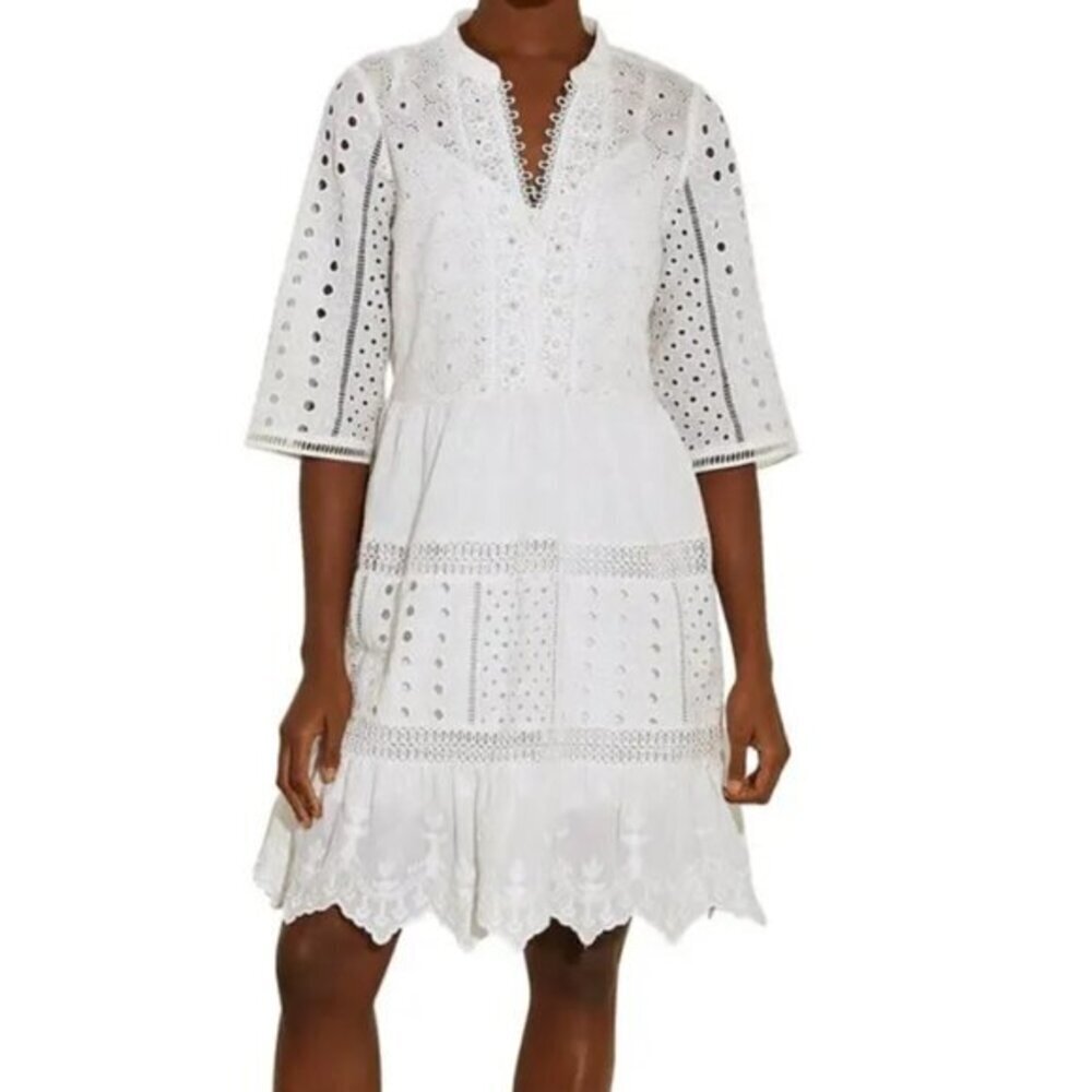 River Island Embroidered Shift Dress in White - S  NEW